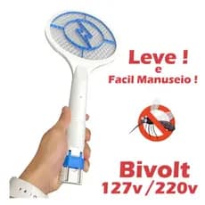 Raquete Para Mosquito Recarregável Potente Pernilongo127/220v Insetos Moscas Prática Segura