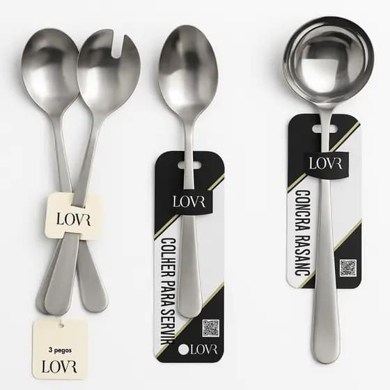 Kit 4 Peças Utilidades para Cozinha INOX Colher para servir, Concha, 2 Conjunto para salada - LYOR