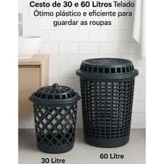 Kit 2 Cestos de Roupas Telados com Tampa 60 e 30 Litros  Organizador Multiuso Com Tampa Reforçada