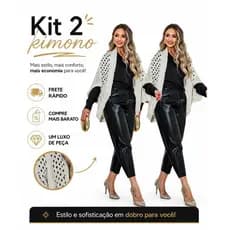 KIT 2 KIMONO CAPA INVERNO FEMININO TRICO PREMIUM LUXO DIA A DIA CONFORTAVEL RENDADO PLUS SIZE