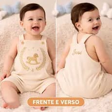 Jardineira Personalizada Nome Bordado Bebê Menino Menina Manga Curta Verão Roupas de Bebês