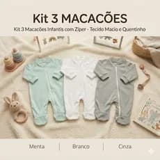 Kit com 3 Macacões Bebê Minimalista Menino Menina Inverno Macio Confortável Unissex