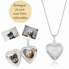 Colar Com Foto Relicário Coração Mãe de Pet Love - Prata 925 banhado