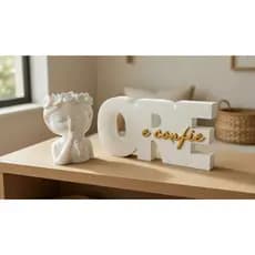 Kit Decorativo ORE e Confie com Vaso Branco Minimalista para Sala Quarto Ambiente Acolhedor presente especial  das  mães