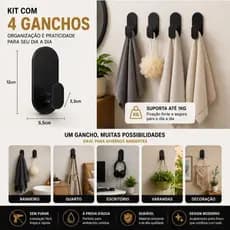Kit 4 Ganchos de Alta Resistencia Premium Adesivos Dupla Face Banheiro Cozinha Quarto Escritório Decoração Facil Fixação
