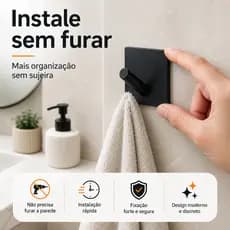 Kit 4 Ganchos Adesivos PETG Preto Multiuso Banheiro Cozinha Organização Resistente facil Instalação Já Possui fita dupla