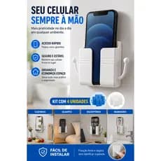 Kit 4 Suportes De Parede Para Celular Branco / Preto/ Azul Pode Utilizar Dupla Face  Fácil Instalação Universal Parede