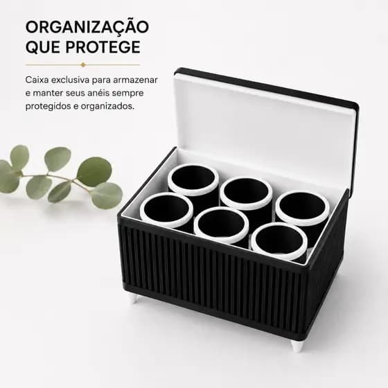 Kit De Aneis Para Guardanapo moderno Preto e Branco + Caixa Organizadora Mesa Posta /Decorativo
