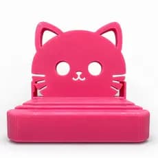Suporte de Celular Gato Universal para Mesa Plástico Rosa Branco Preto Design Adorável e Prático
