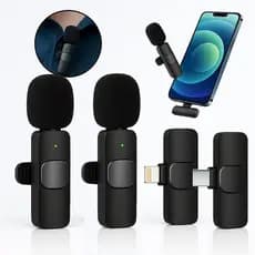 Microfone De Lapela Duplo Compatível iPhone Longo Alcance Entrada Lighting Sem Fio Profissional
