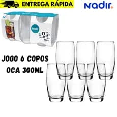 Jogo de Copos Nadir Oca Long Drink de Vidro Liso com 6 Peças 300ml