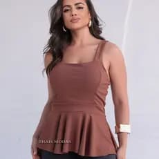 Blusa Bata Regata Babado Feminina Peplum Soltinha Alça Larga Com Bojo