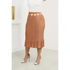Saia Plissada Midi Feminina Moda Evangélica Tecido Helanca Light Cintura Elástica Tamanho Único