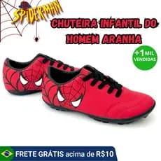 Chuteira Infantil Homem Aranha Society e Futsal Confortável Reforçada e Antiderrapante Envio Rápido