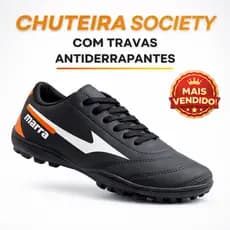 Chuteira Society Masculina Costurada Reforçada Antiderrapante Confortável Adulto 34 ao 45