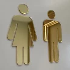 Placa De Sinalização Feminino Masculino Banheiro Acrílico Espelhado