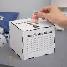 Cofre Depósitos Poupança Desafio 1 Mil 10 Mil 20 Mil Caixa de Dinheiro 15x15cm
