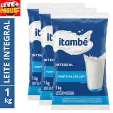 LEITE EM PÓ INTEGRAL SACHÊ 1KG ITAMBÉ INSTANTÂNEO LONGA VIDA MILLK P/ CAFÉ CULINÁRIA RECEITAS OFERTA