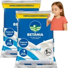 Leite em pó Betânia 1kg integral em pó rende 38 copos fonte de cálcio tradicional Para toda família