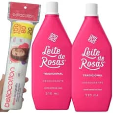 Leite de Rosas 310ml + Discos de Algodão 100 unidade Bellacotton Limpeza da Pele Desodorante Facial