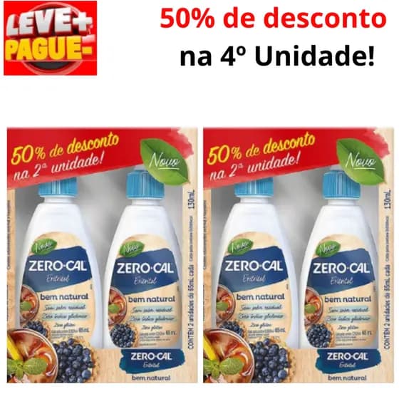 KIT 2 Adoçante Zero Cal Eritritol Gotas Bem Natural 65ml 2 Unid Ganhe 30% de Desconto na 2ª Unidade