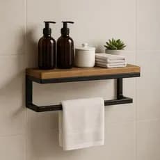Prateleira Banheiro Parede Mdf 15mm Aço Carbono Suporta 15kg