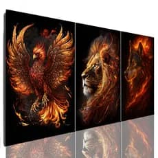 Quadro Decorativo Mosaico Fenix Leao e Lobo Fogo Sala Grande Envio Rapido