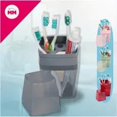 Porta Escovas e Creme Dental com Tampa e Organizador para Banheiro Higiênico