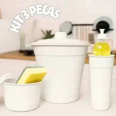 kit 3 Peças lixeira ,porta detergente ,porta esponja - 2,7 litros