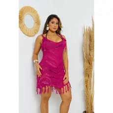 Saída de praia trico com franja moda praia feminino verão