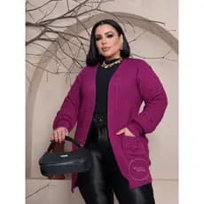 Casaco cardigan plus size com bolso casaco feminino trico