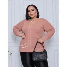 Blusa de Frio Plus Size no Trico blusa feminina manga longa gola v trançada