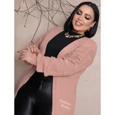Casaco cardigan pluz size pompom na manga casaco feminino trico