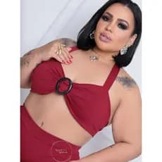 Biquini plus size liso com fivela biquini plus com bojo e cintura alta moda praia feminina