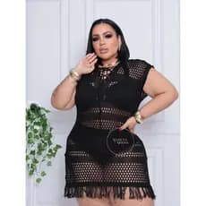 Saida de praia trico plus size com fenda saida verão feminina plus size