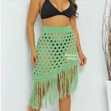Saida de praia feminina saia com franja saida saia de trico com franja