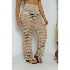 Saida de praia calça feminina tricô com elastano no cós