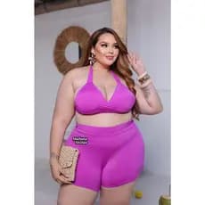 Triquíni liso plus size conjunto biquíni mais shorts triquíni feminino 3 peças moda verão