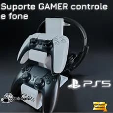 Suporte Gamer Porta Controle Videogame Para PlayStation Ps5  Fone de Ouvido Headset