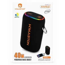 Caixa de Som Bluetooth Portátil H'Maston AM62 40W com Power Bank 10000mAh, Luz LED RGB, TWS e Bluetooth 5.2