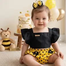 🐝✨ Romper Abelhinha – mesversario + Faixa de Cabelo tematico para bebê ✨🐝