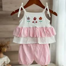 Conjunto Bebê Bordado Floral Alcinha + Short Verão Menina 2 peças
