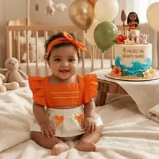 Romper Salopete Moana Temático Bebê Praiano Mesversário menina Com Faixa