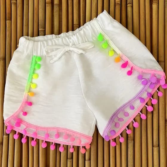 Short Pompom | Short infantil Juvenil menina | Short de Praia | Tamanho 2 a 16 | canga