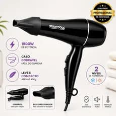 Secador de Cabelo Profissional 1800W Dobrável 127V Leve Compacto Preto