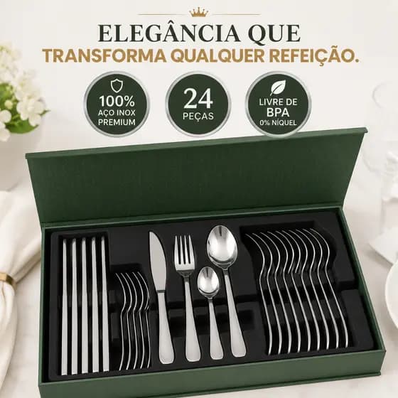 Faqueiro 24 Peças Aço Inox Premium Talheres Completo Resistente para 6 Pessoas