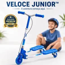 Patinete Infantil Dobrável Ajustável Veloce Junior™ Azul Leve Resistente Com 3 Rodas Para Crianças