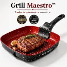 Frigideira Grill Quadrada 24cm Antiaderente para Indução Stone Red Point Grill Maestro