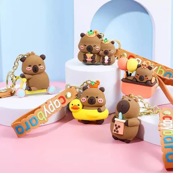 Chaveiro Capivara Marrom PVC Silicone Coleção Especial Bolsa 3D Fofo Kawaii Moda Presente Cute