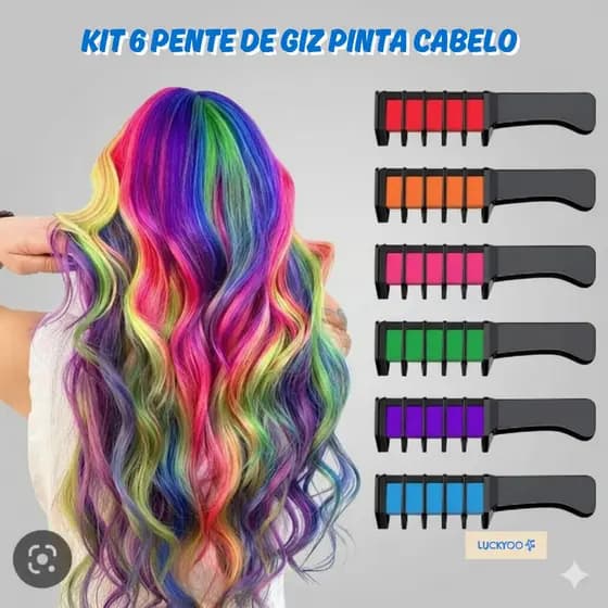 Conjunto de 6 Pentes Giz de Cabelo Criativo Coloração Temporária para Festivais Festa Cosplay Cores Vibrantes Hair Color